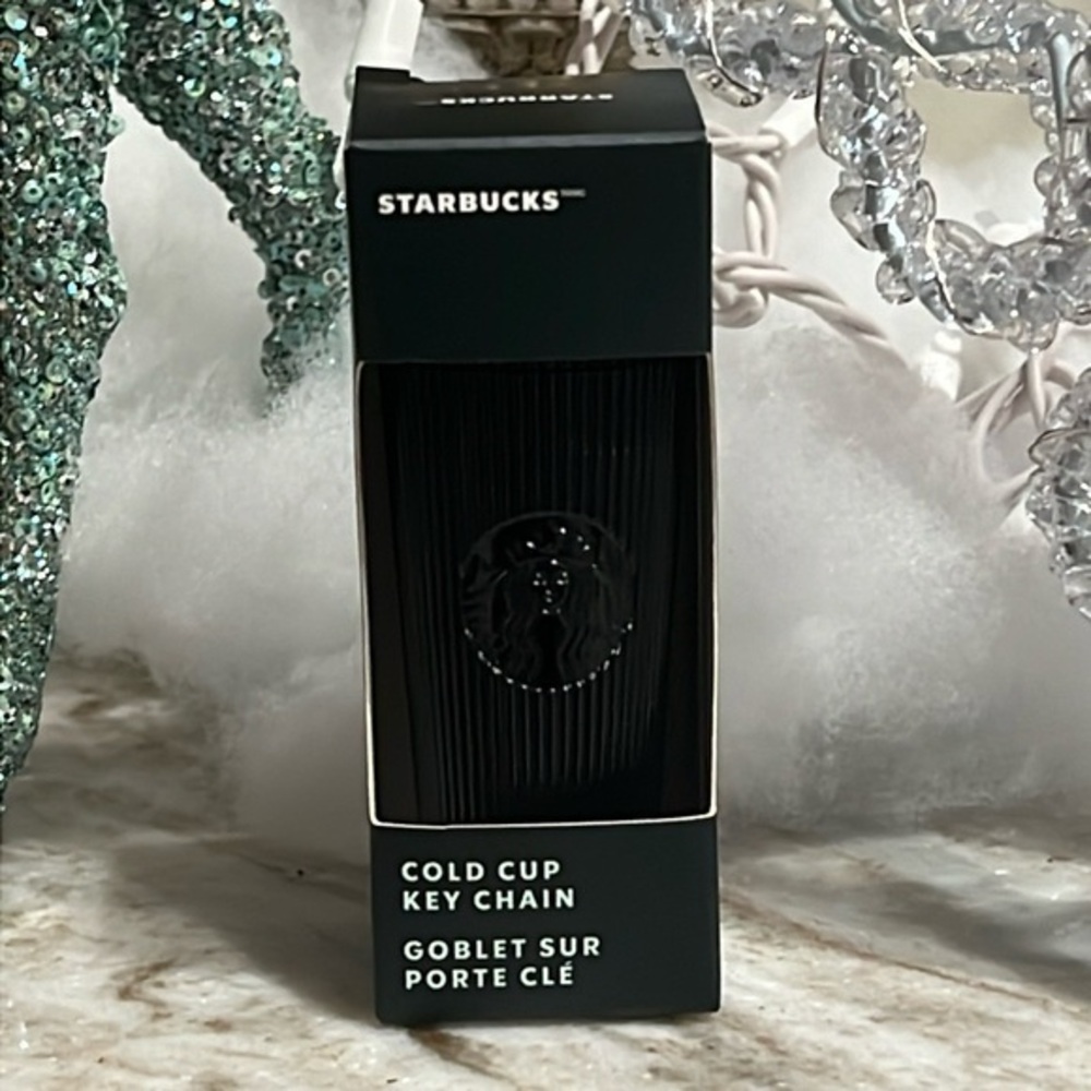 2024 Starbucks Black Pleated Tumbler  Ornament Keychain NWT